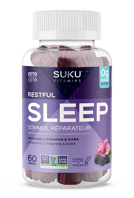Suku Vitamins Restful Sleep supplement bottle on a white background